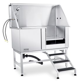 VEVOR 50" Pet Dog Bathing Station w/Stairs, Professional Stainless Steel Dog Grooming Tub w/ Soap Box, Faucet,Rich Accessory, Dog Bathtub for Large (With Stairs or Ramp: With Stairs, size: 50 inch)